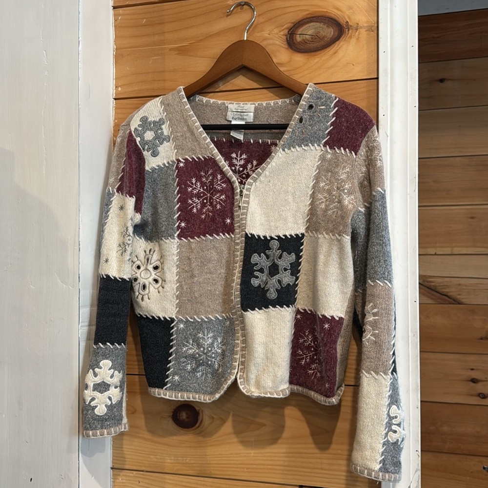 Christopher & Banks Hand Embroidered VINTAGE RABBIT HAIR blend Holiday Cardigan